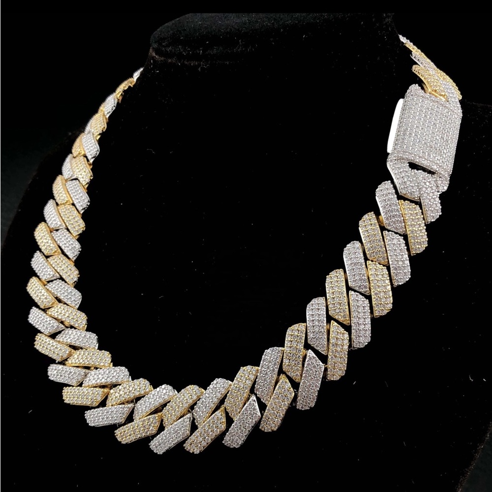 🔥43CT VVS S925 REAL MOISSANITE 14M 24" MIAMI CUBAN CHAIN 14K YELLOW GOLD PLATED